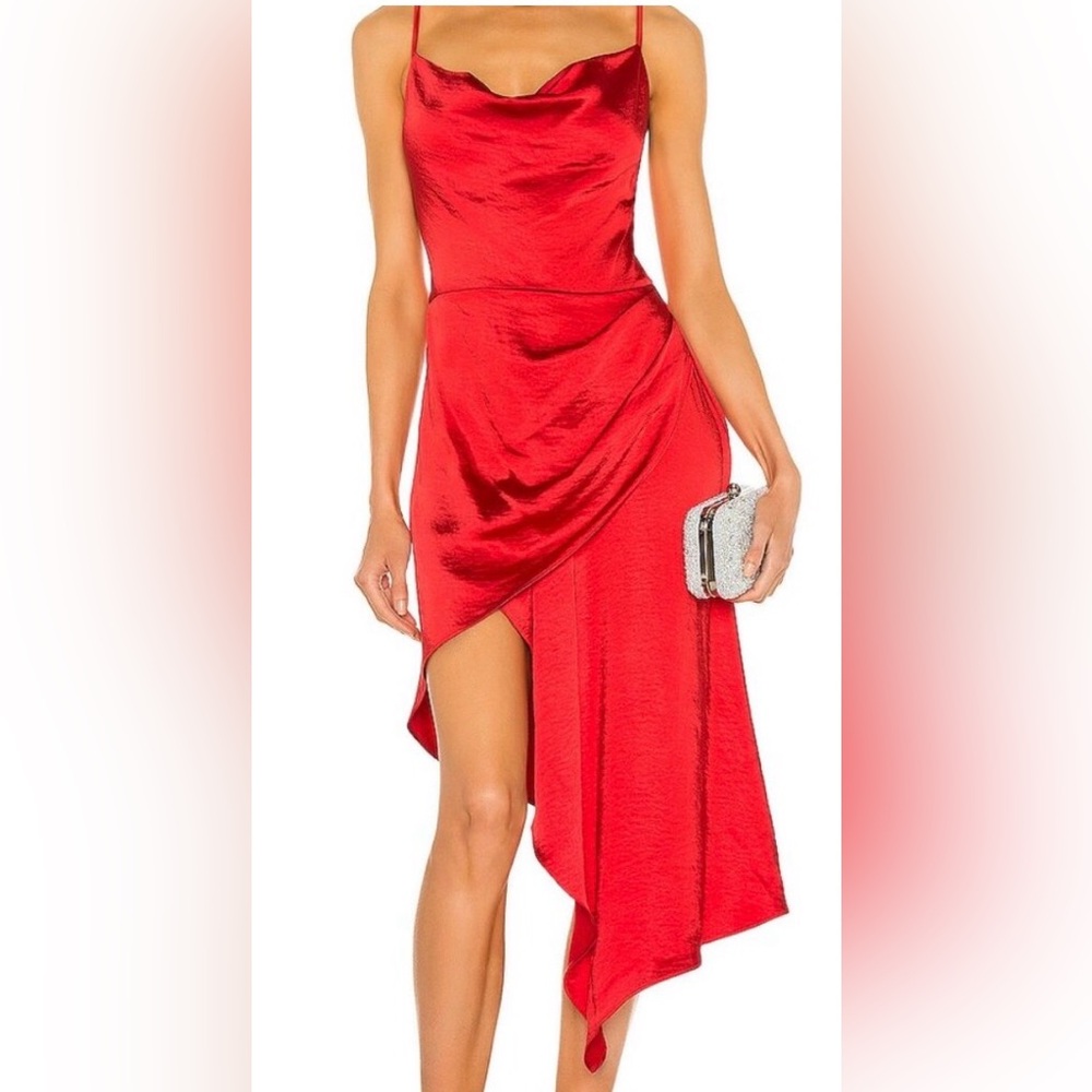 Elliatt Red Satin High-Low Dress – Asymmetrical Cocktail Style, Size S